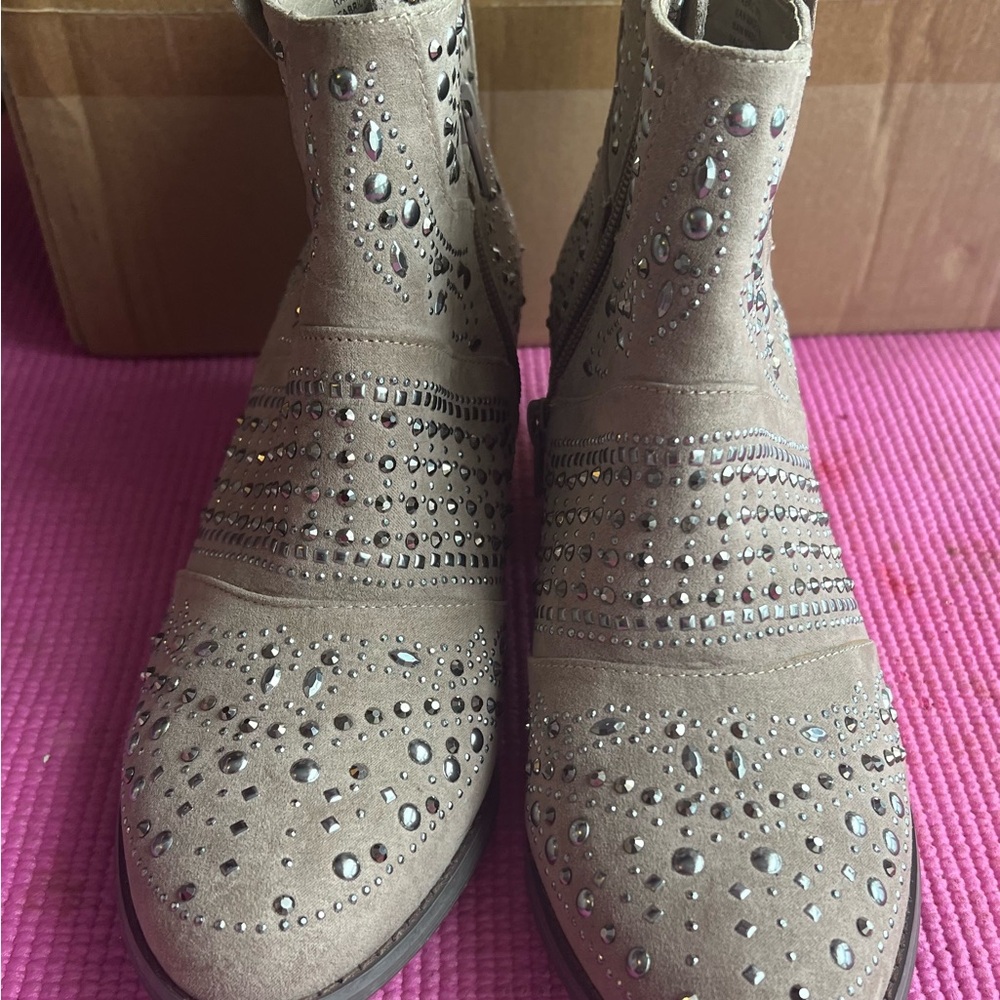 Studded Suede Ankle Boots - Taupe